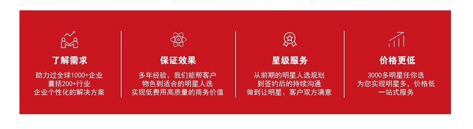  明星商业演出策划、明星出席活动、明星拼盘演唱会、明星代言、明星肖像授